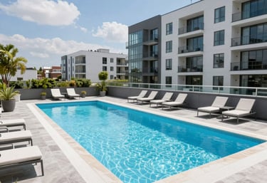 a man riding a skateboard down a street next to tall buildings
