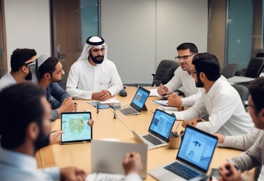 A professional consultant discussing strategies with a client in a modern office setting.