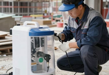 A team of engineers discussing a liquid dosing system design.