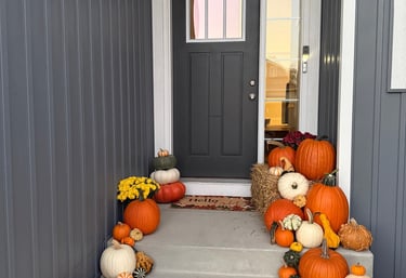The Gathering entryway package with pumpkins and mums