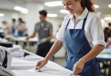 A clean and organized textile cleaning facility.