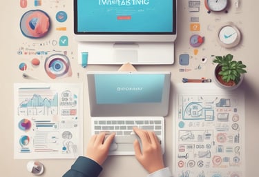 A diverse group of people collaborating on online business strategies.