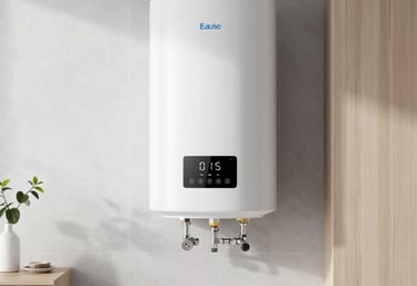 Modern smart home water heating system using solar energy surplus.