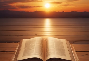 Sunrise over open book symbolizing endings and beginnings