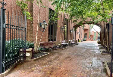 Brick sidewalk in alleyway of historic district of downtown Lancaster, Pennsylvania