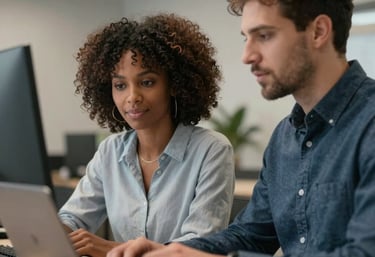 closeup photo of turned-on blue and white laptop computer