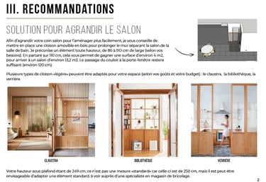 exemple de recommandations pour agrandir un espace, avec textes et photos