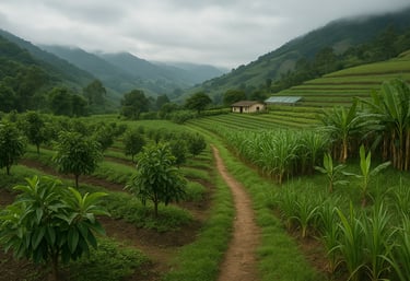 Andean valley farm with sugarcane, avocado trees, and banana plants – Royal Market bulk sourcing ori