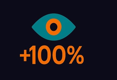 a blue and orange eyeball with the words 100 % 100 %