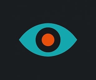 a black and white eyeball with an orange eyeball