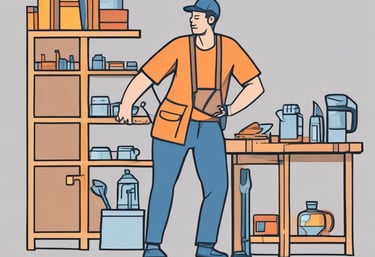 a man in a workwear suit and a hat with a gun