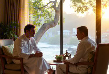 A homeopathic practitioner consulting with a patient in a clinic, discussing personalized treatment