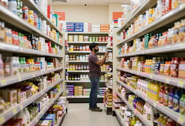 A friendly consultant guiding a local grocery store owner through Blinkit seller registration on a laptop.