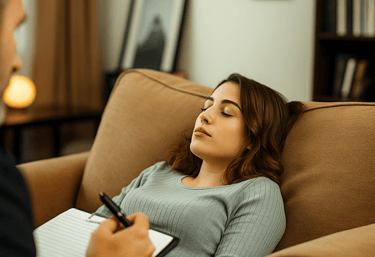 Mujer joven en sesión de Terapia de Vidas Pasadas.