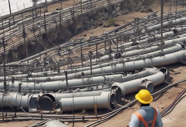 A detailed view of a yellow mechanical component with various hydraulic hoses and connectors. The central circular part has the label 'Plasser & Theurer'. The setup includes metallic bolts, pipes, and intricate wiring, indicating it is part of heavy machinery.