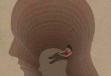 Ilustração de uma mulher depressiva que busca psicanálise online