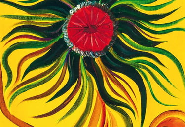 dark blue petaled sunflower on yellow background by yous painting
