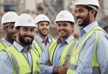 a group of people wearing orange vests and helmets