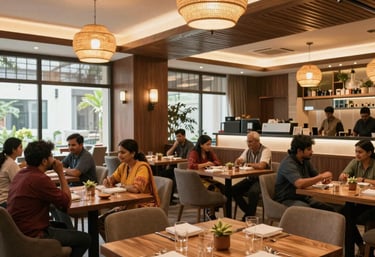 A beautifully plated assortment of Indian dishes including tandoori chicken, paneer butter masala, and colorful vegetable biryani served in an elegant dining setting.