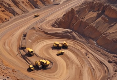 An aerial view of a mining site surrounded by lush greenery.