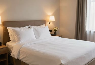 A serene hotel room showcasing Nido's luxurious bedding.