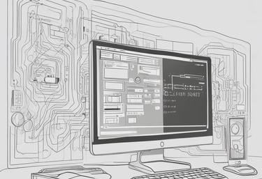 A developer working on a laptop with code on the screen in a dimly lit room.