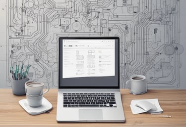 A developer working on a laptop with code on the screen in a dimly lit room.
