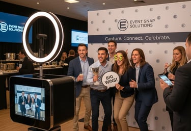 a group of people standing around a television screen