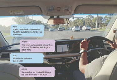 Business person driving and checking the ERP information using Data Superstar
