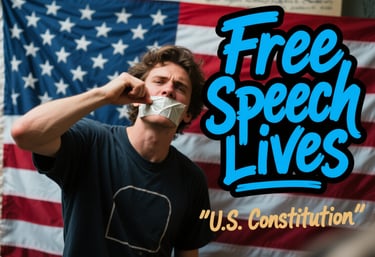 a man with tape over his mouth free speech lives