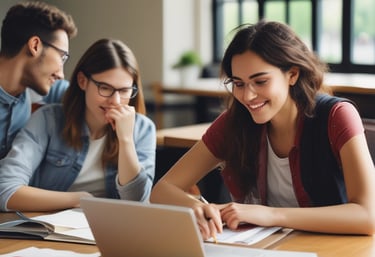 A person is standing in a corridor holding a diploma or certificate. They are wearing a black shirt and are giving a thumbs-up gesture. The background includes a palm tree and part of the building structure.