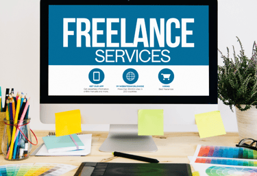 a desktop computer monitor screen displaying a freelance services