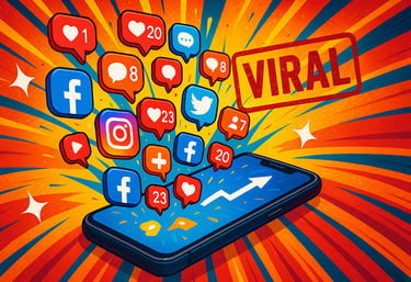 Smartphone overwhelmed with viral social media engagement and notifications.
