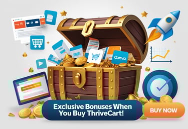 a chest trunk full of money and exclusive bonuses when you buy Thrivecart