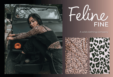 Feline Fine brand identity showcasing logo, typography, and colour scheme for a modern fashion brand