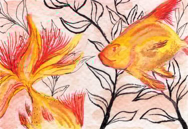 goldfish , orange yellow painting watercolour painting 