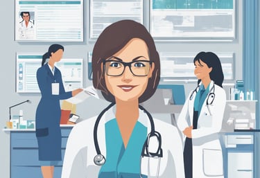 a doctor's office with a doctor and a nurse