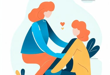 Une femme en aide une autre assise sur une chaise