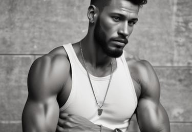 Model wearing sleek gen london apparel, standing confidently in an urban gym setting with deep navy accents.