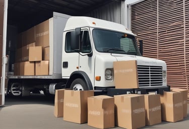 A moving truck with yellow and red colors parked outside a residential building in Barcelona.