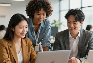A creative workspace with laptops and notes showing collaboration in progress.