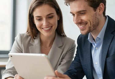 A clean, modern workspace with a laptop displaying a minimalist website design.