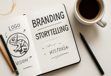 Logotipo dibujado en libreta con referencias de identidad visual para un proyecto de marca