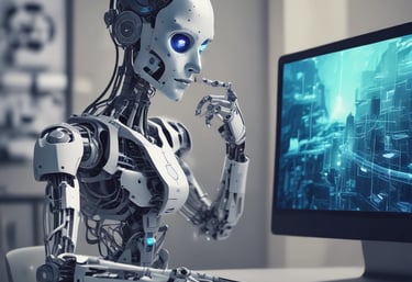 A computer monitor showing a video editing software interface, with timelines, video clips, and audio mixers visible. A keyboard and mouse are placed in front of the monitor on a clean desk. A small potted plant is situated on the right side, adding greenery to the workspace.