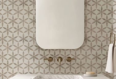 Beige Brown Stone look flower tile wallpaper - bathroom or kitchen wallpaper - The Wallpaper Edit