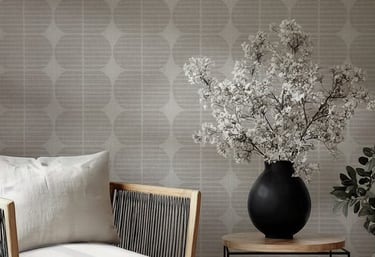 Modern beige Mid-century Organic geometric wallpaper in a living room — The Wallpaper Edit 