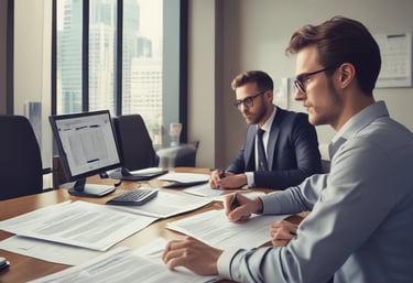 A professional consultation meeting with construction plans.