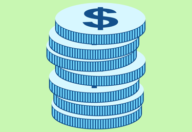 a stack of coins with a dollar sign on it
