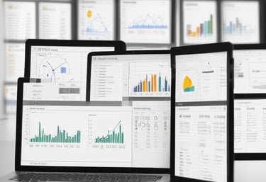 Close-up of a computer screen showing an Excel spreadsheet with colorful charts.