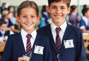 A close-up of a student ID card with a lanyard, showcasing a clear photo and vibrant design.